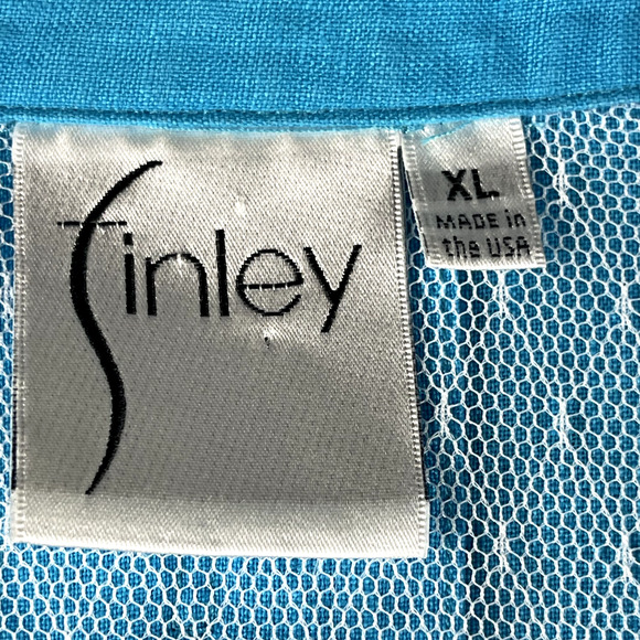 Finley Fishing Linen Shirt Women XL Blue Button Up Roll Tab Vented Mesh USA Made - Picture 7 of 16